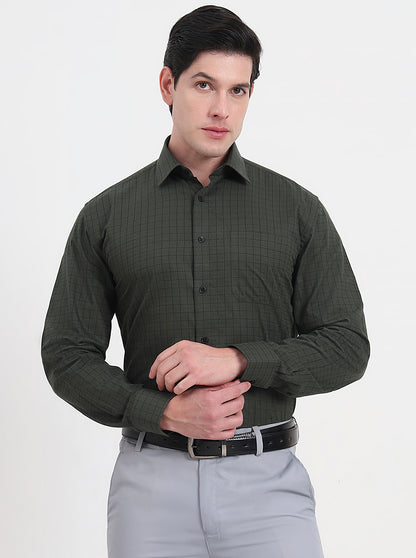 Green Checked Regular Fit Formal Shirt | JadeBlue