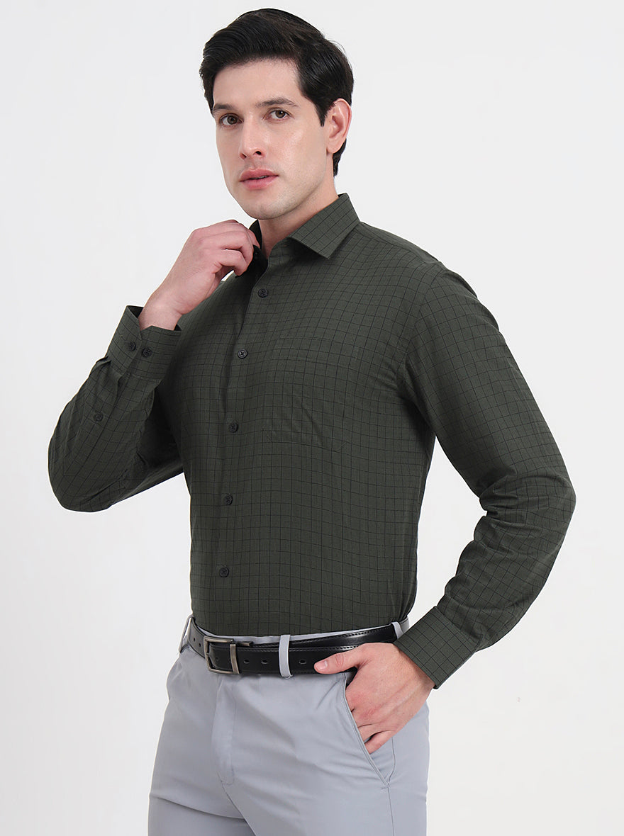 Green Checked Regular Fit Formal Shirt | JadeBlue
