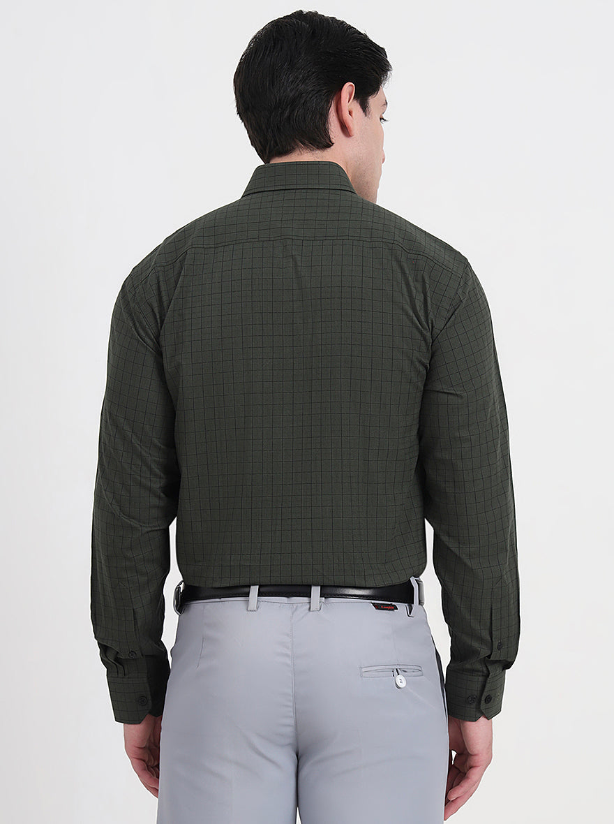 Green Checked Regular Fit Formal Shirt | JadeBlue