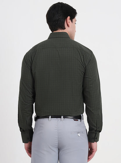 Green Checked Regular Fit Formal Shirt | JadeBlue