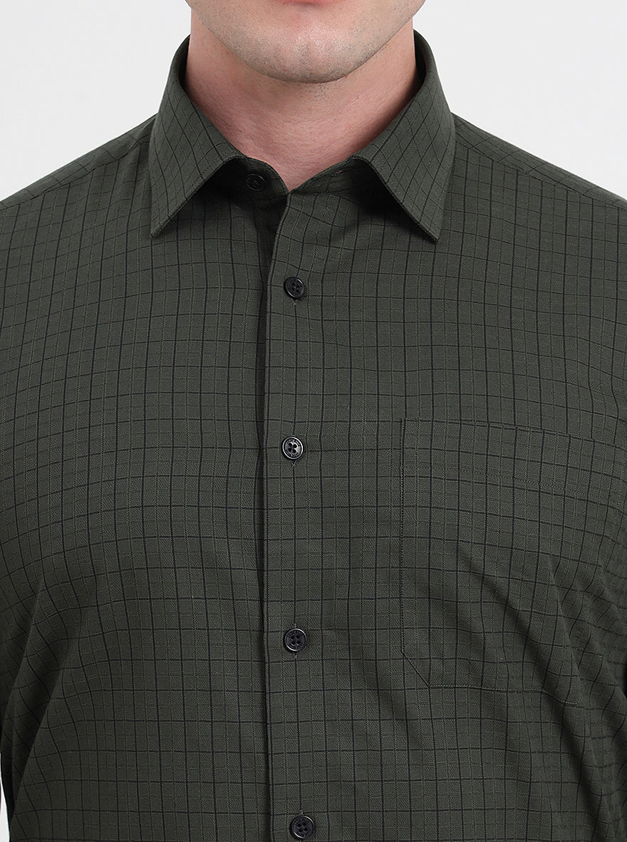 Green Checked Regular Fit Formal Shirt | JadeBlue
