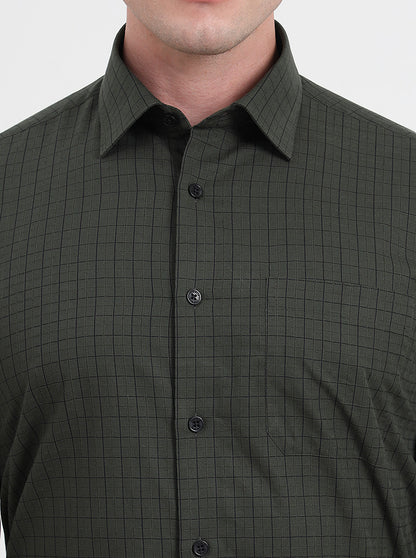 Green Checked Regular Fit Formal Shirt | JadeBlue
