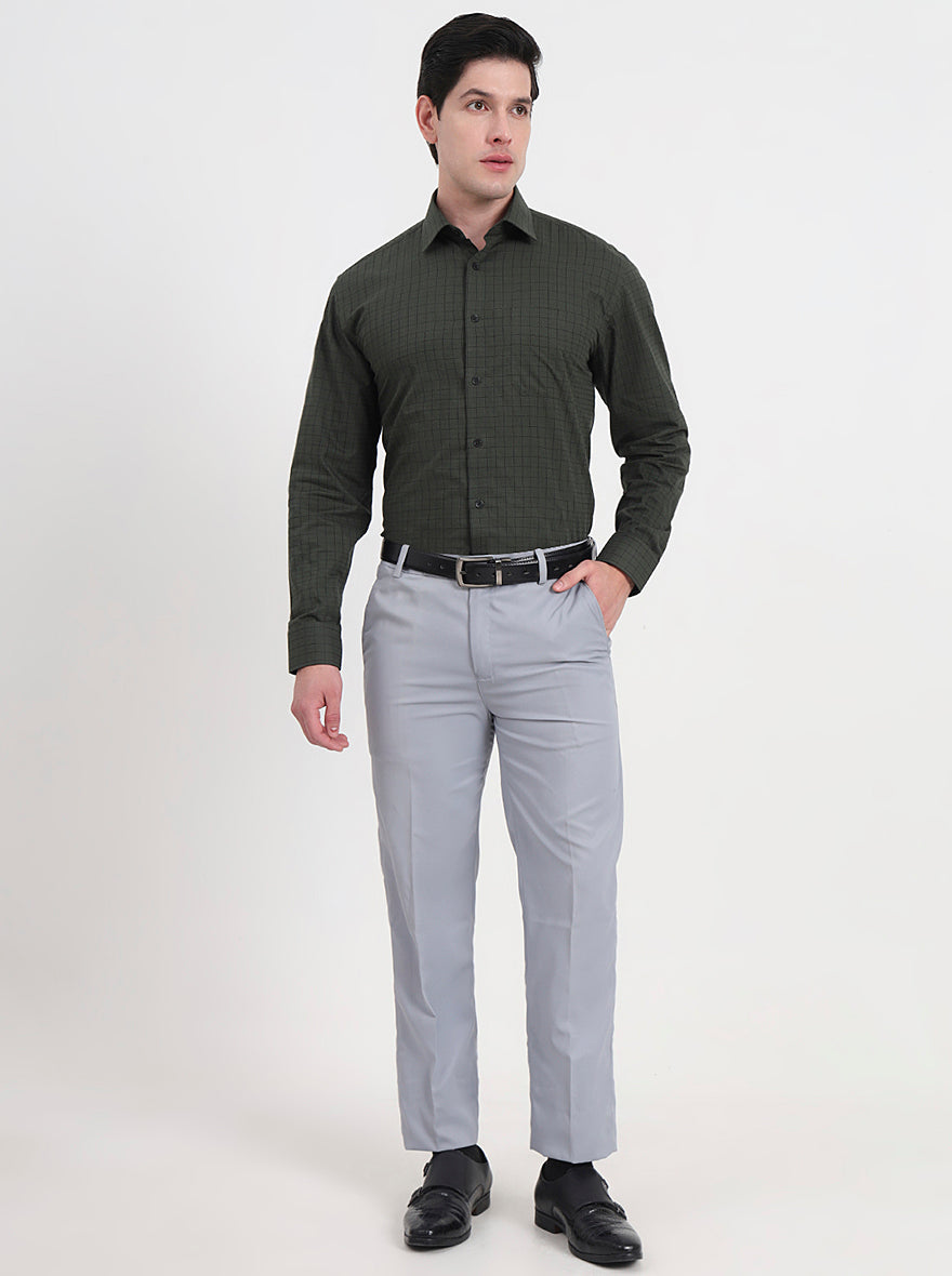 Green Checked Regular Fit Formal Shirt | JadeBlue