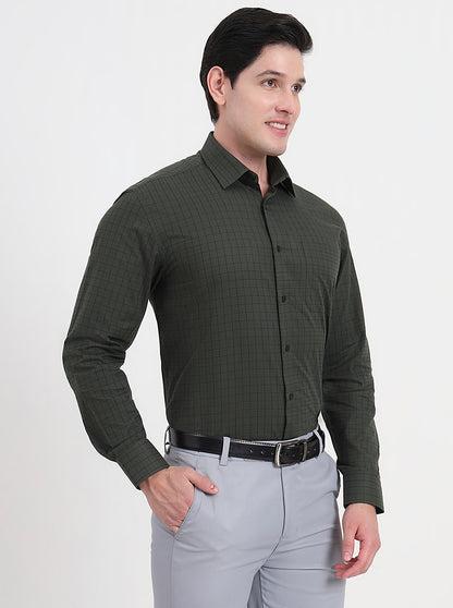 Green Checked Regular Fit Formal Shirt | JadeBlue