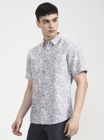 Grey Printed Slim Fit Casual Shirt | Greenfibre