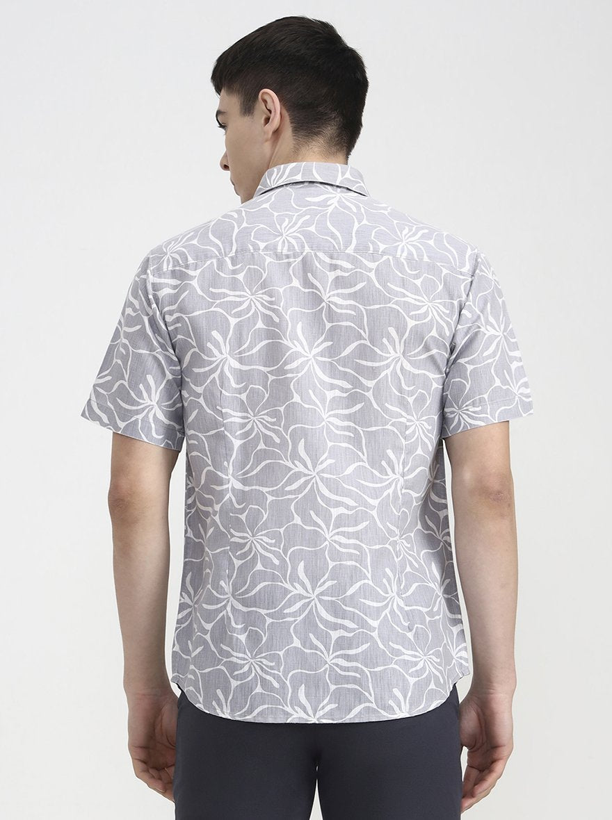 Grey Printed Slim Fit Casual Shirt | Greenfibre