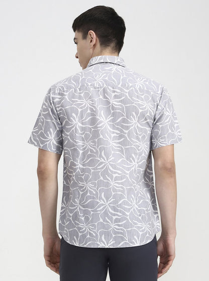 Grey Printed Slim Fit Casual Shirt | Greenfibre