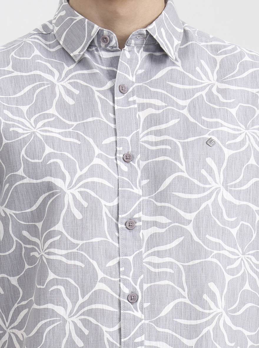 Grey Printed Slim Fit Casual Shirt | Greenfibre