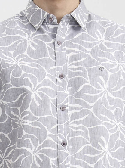 Grey Printed Slim Fit Casual Shirt | Greenfibre
