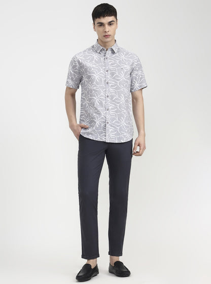 Grey Printed Slim Fit Casual Shirt | Greenfibre