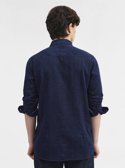Navy Blue Striped Slim Fit Casual Shirt | JadeBlue