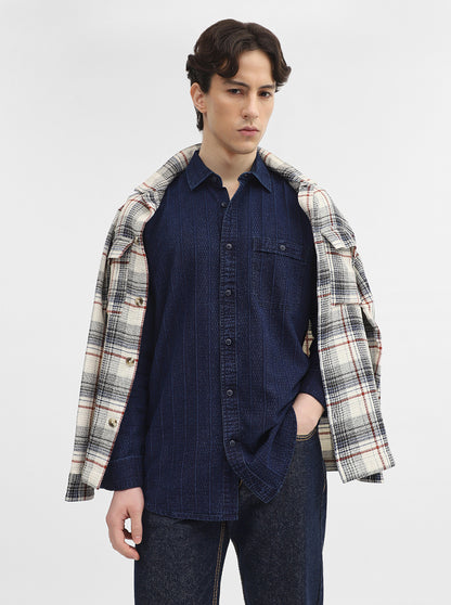 Navy Blue Striped Slim Fit Casual Shirt | JadeBlue