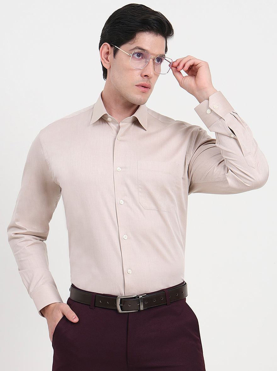 Fawn Solid Regular Fit Formal Shirt | JadeBlue