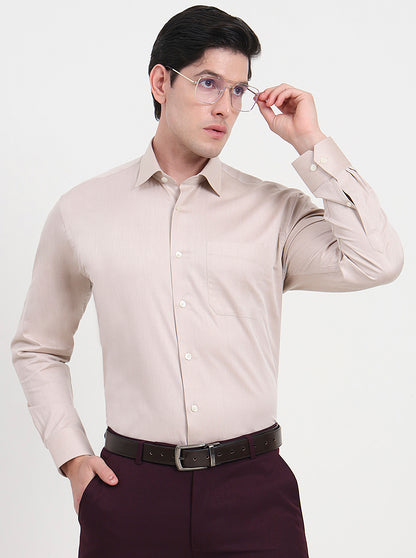 Fawn Solid Regular Fit Formal Shirt | JadeBlue