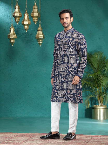 Navy Blue Embroidered Kurta Pajama | TULA