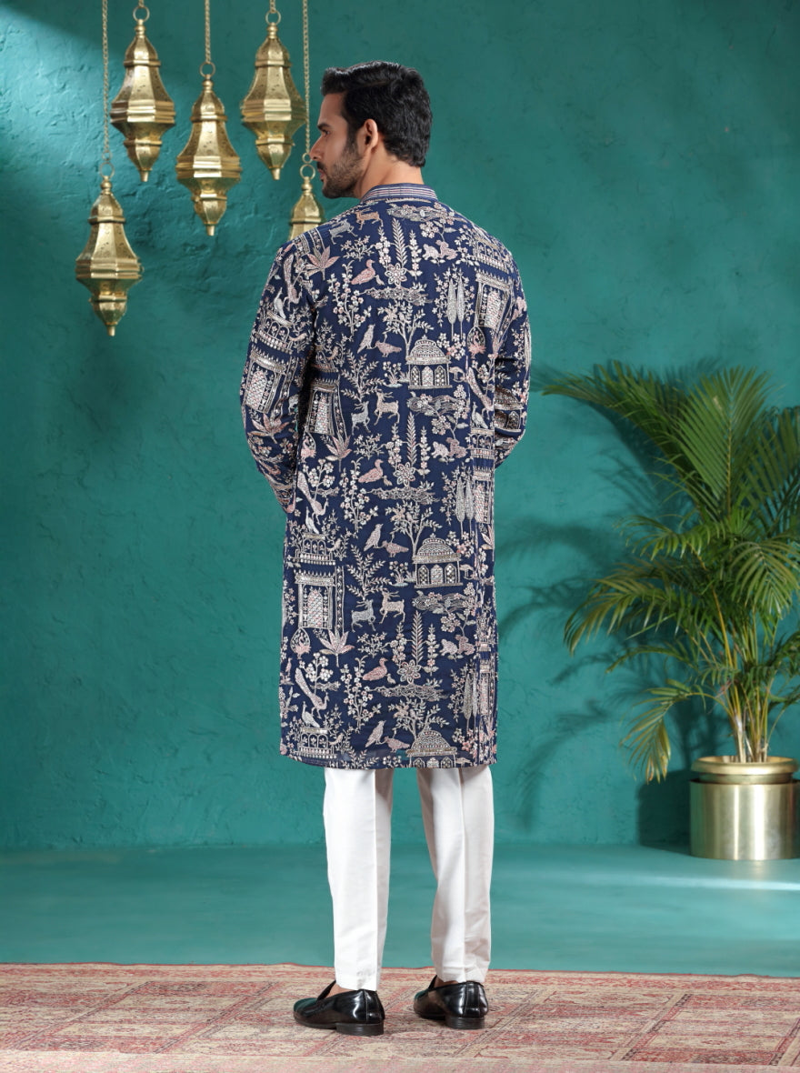Navy Blue Embroidered Kurta Pajama | TULA