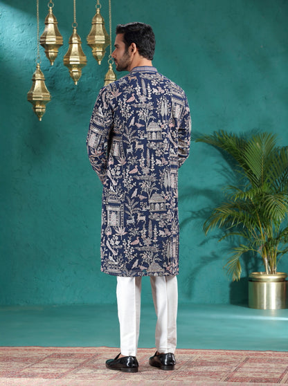 Navy Blue Embroidered Kurta Pajama | TULA