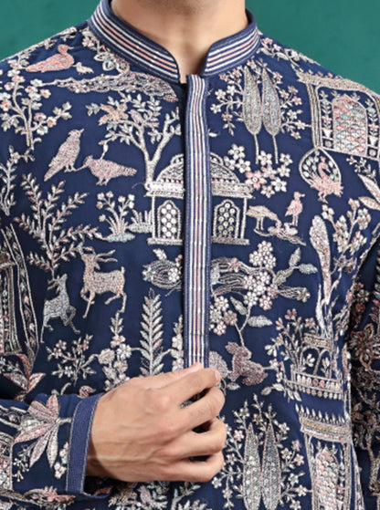 Navy Blue Embroidered Kurta Pajama | TULA