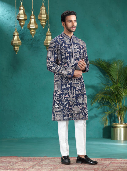 Navy Blue Embroidered Kurta Pajama | TULA