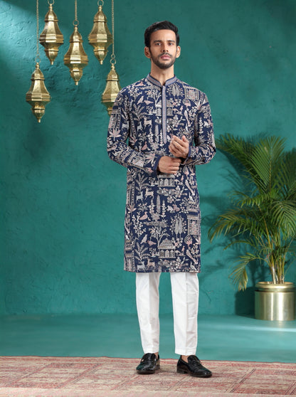 Navy Blue Embroidered Kurta Pajama | TULA