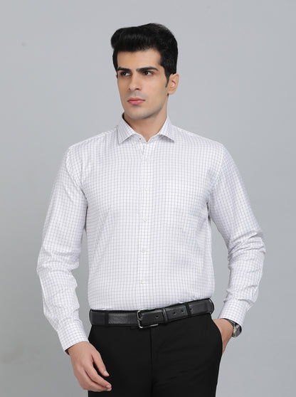 White Checked Regular Fit Formal Shirt | Greenfibre