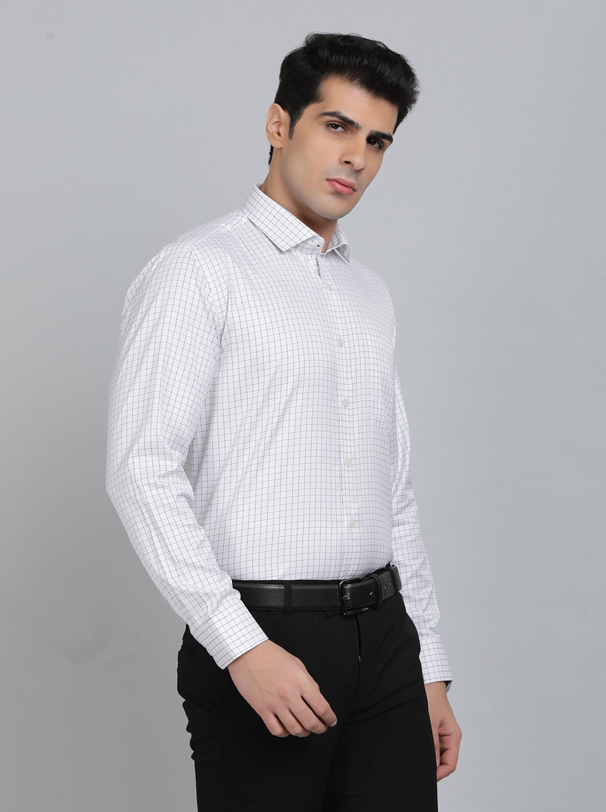 White Checked Regular Fit Formal Shirt | Greenfibre