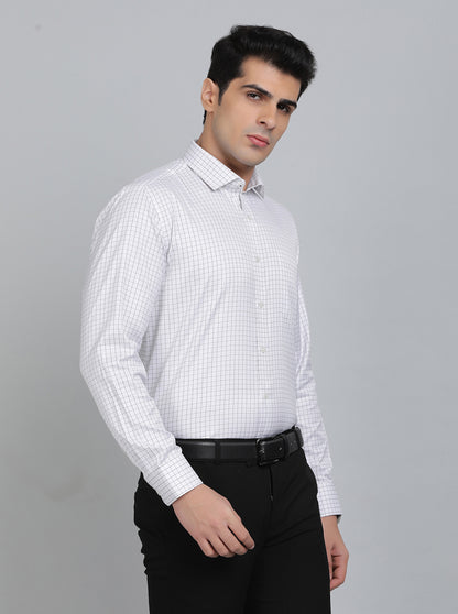 White Checked Regular Fit Formal Shirt | Greenfibre