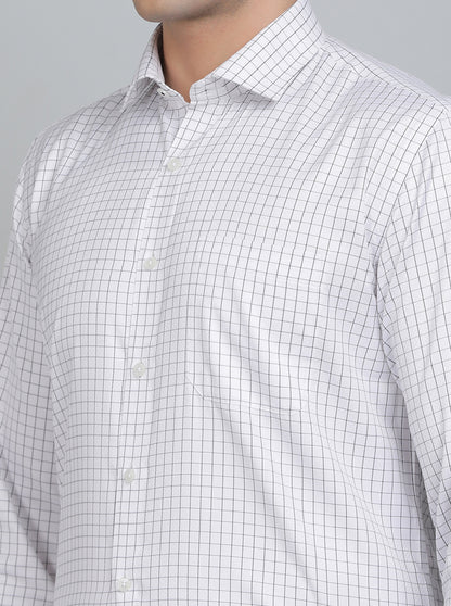 White Checked Regular Fit Formal Shirt | Greenfibre