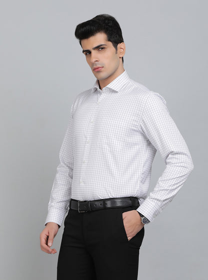 White Checked Regular Fit Formal Shirt | Greenfibre