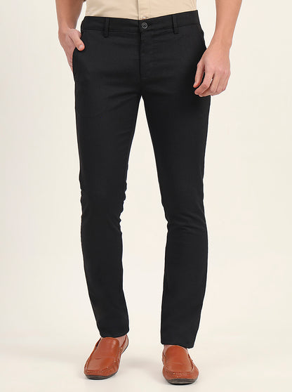 Black Printed Super Slim Fit Casual Trouser | Greenfibre