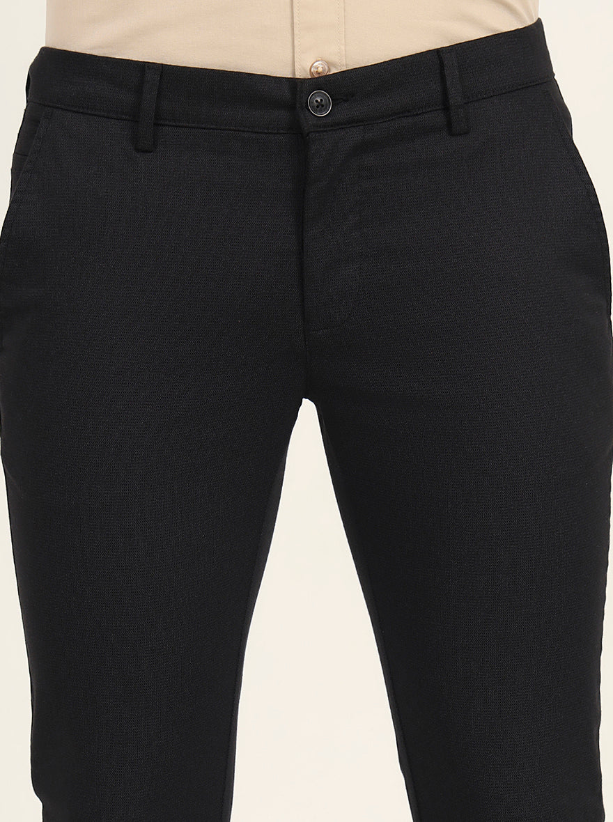 Black Printed Super Slim Fit Casual Trouser | Greenfibre