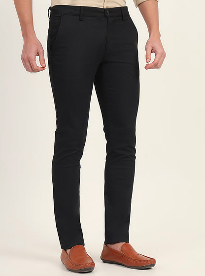 Black Printed Super Slim Fit Casual Trouser | Greenfibre