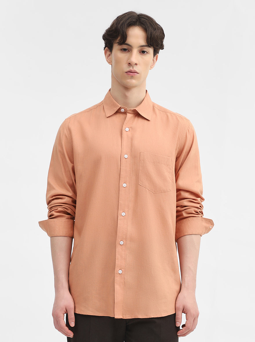 Orange Solid Slim Fit Casual Shirt | JadeBlue