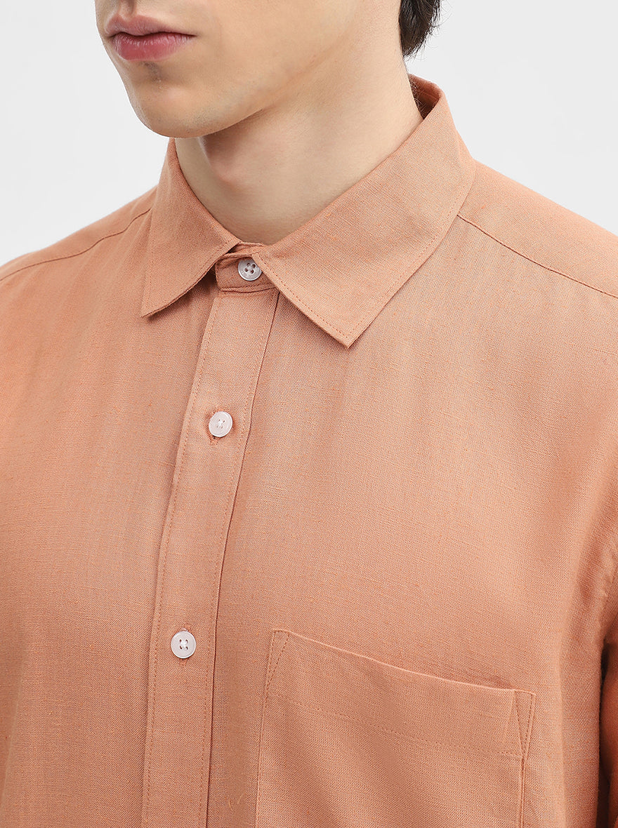 Orange Solid Slim Fit Casual Shirt | JadeBlue