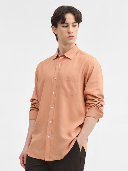 Orange Solid Slim Fit Casual Shirt | JadeBlue