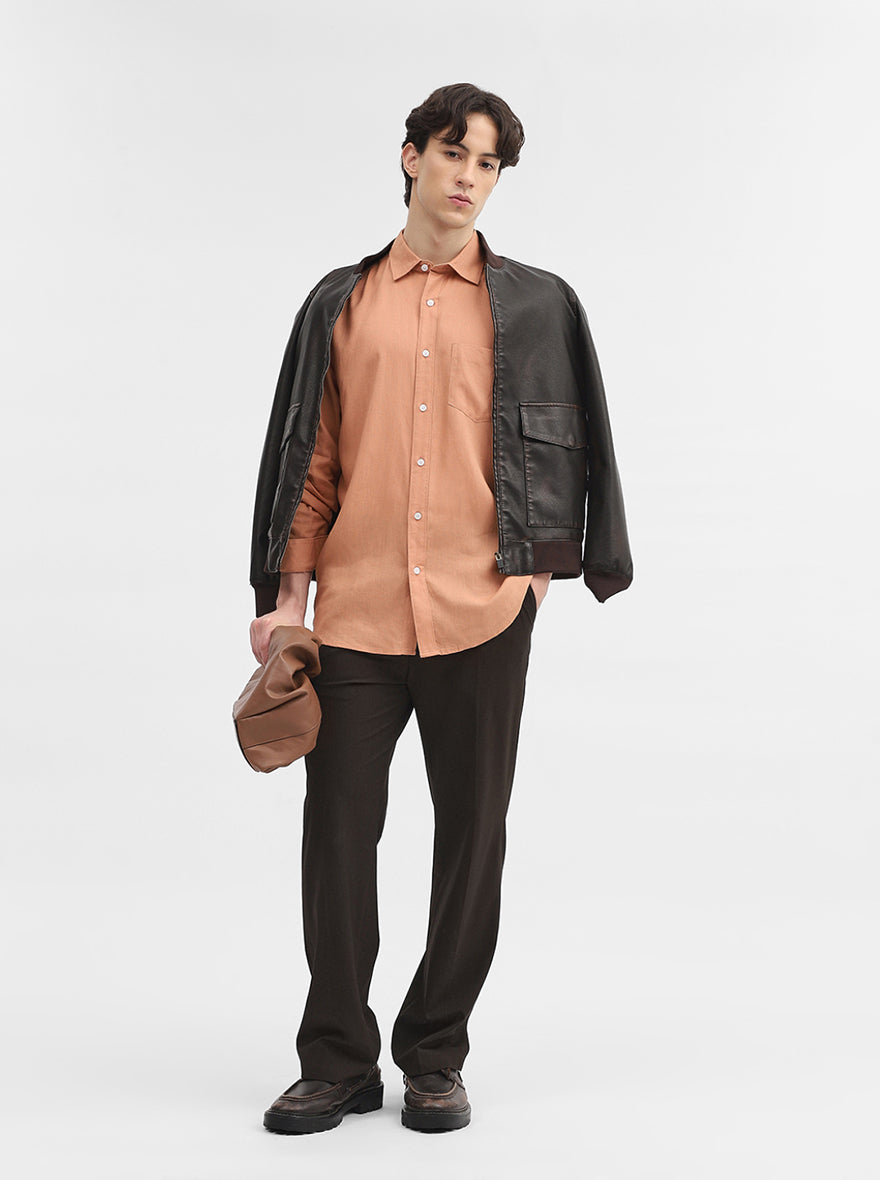 Orange Solid Slim Fit Casual Shirt | JadeBlue