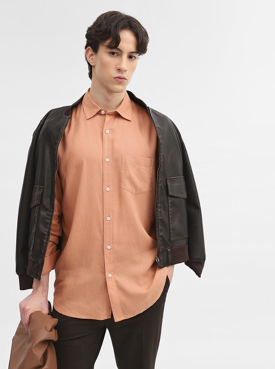 Orange Solid Slim Fit Casual Shirt | JadeBlue