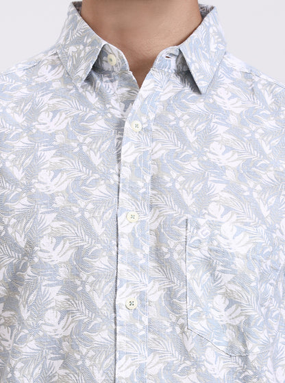 Blue Printed Slim Fit Casual Shirt | Greenfibre