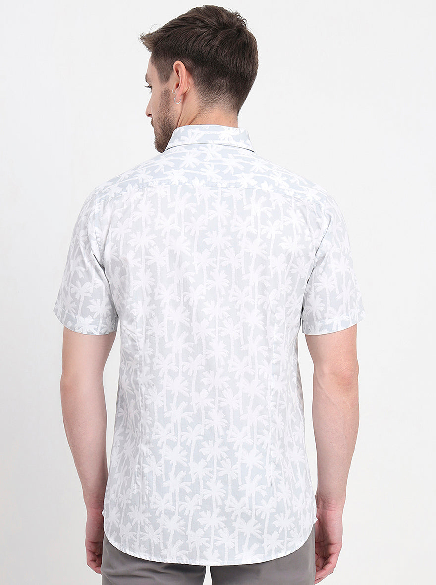Grey & White Printed Slim Fit Casual Shirt | JadeBlue