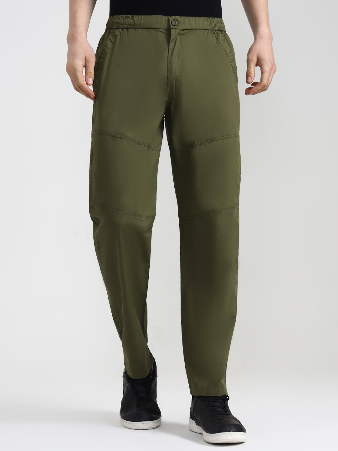 Olive Green Solid Slim Fit Cargo Pant | JadeBlue