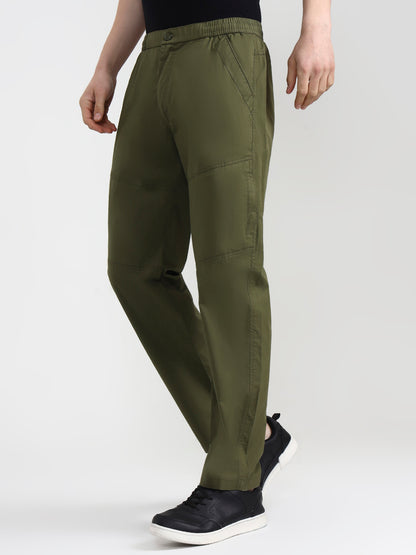 Olive Green Solid Slim Fit Cargo Pant | JadeBlue