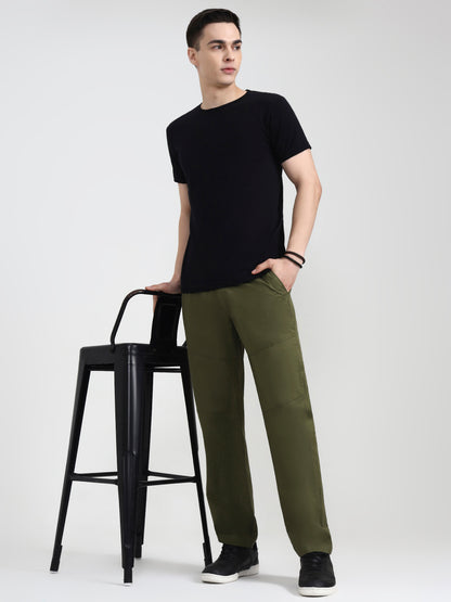 Olive Green Solid Slim Fit Cargo Pant | JadeBlue