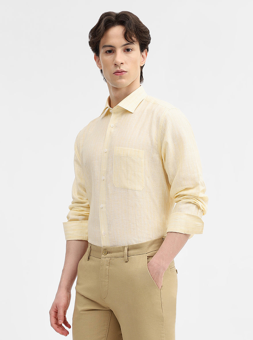Yellow Striped Slim Fit Formal Shirt | JadeBlue