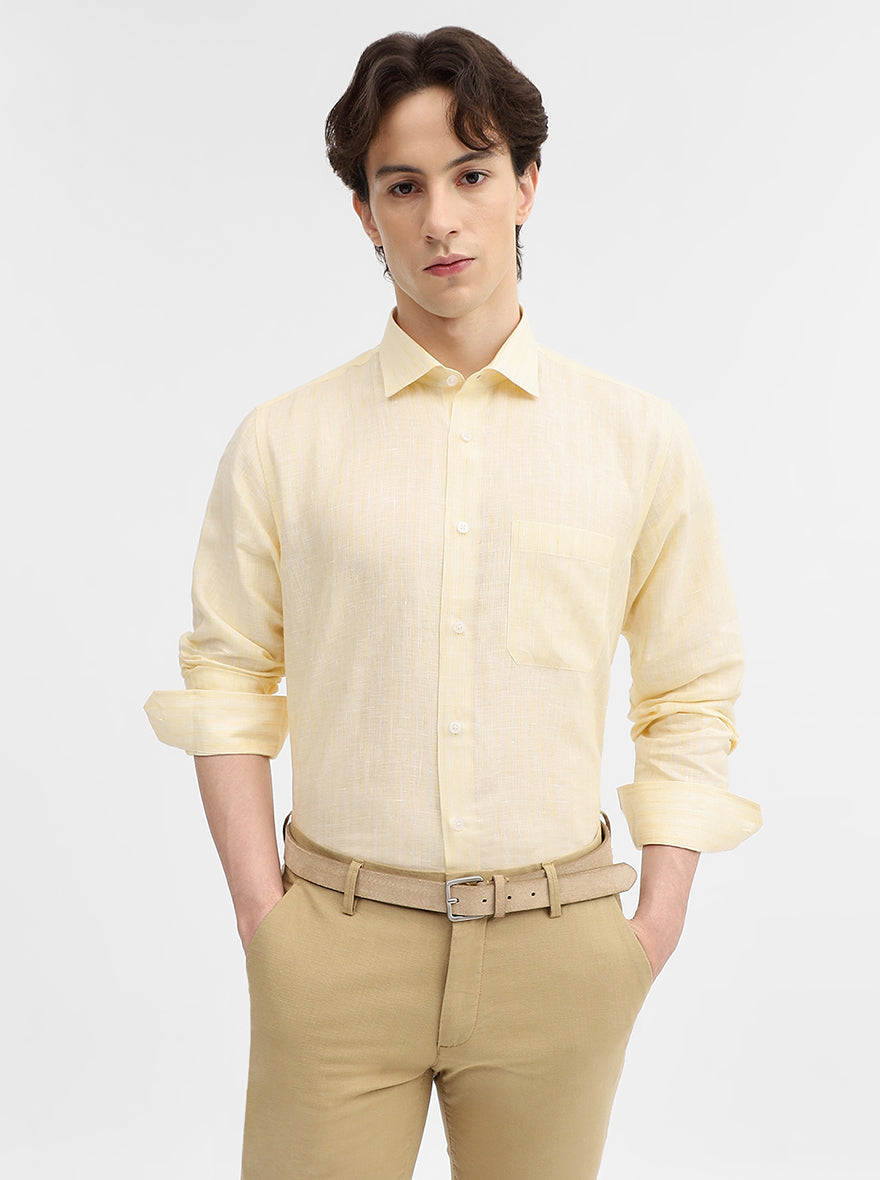 Yellow Striped Slim Fit Formal Shirt | JadeBlue