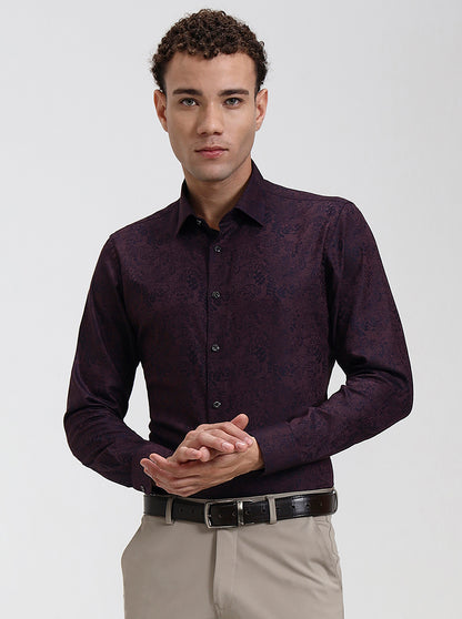 Wine Printed Slim Fit Party Wear Shirt | Wyre