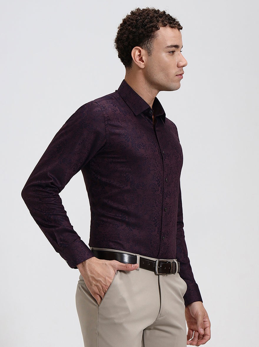 Wine Printed Slim Fit Party Wear Shirt | Wyre