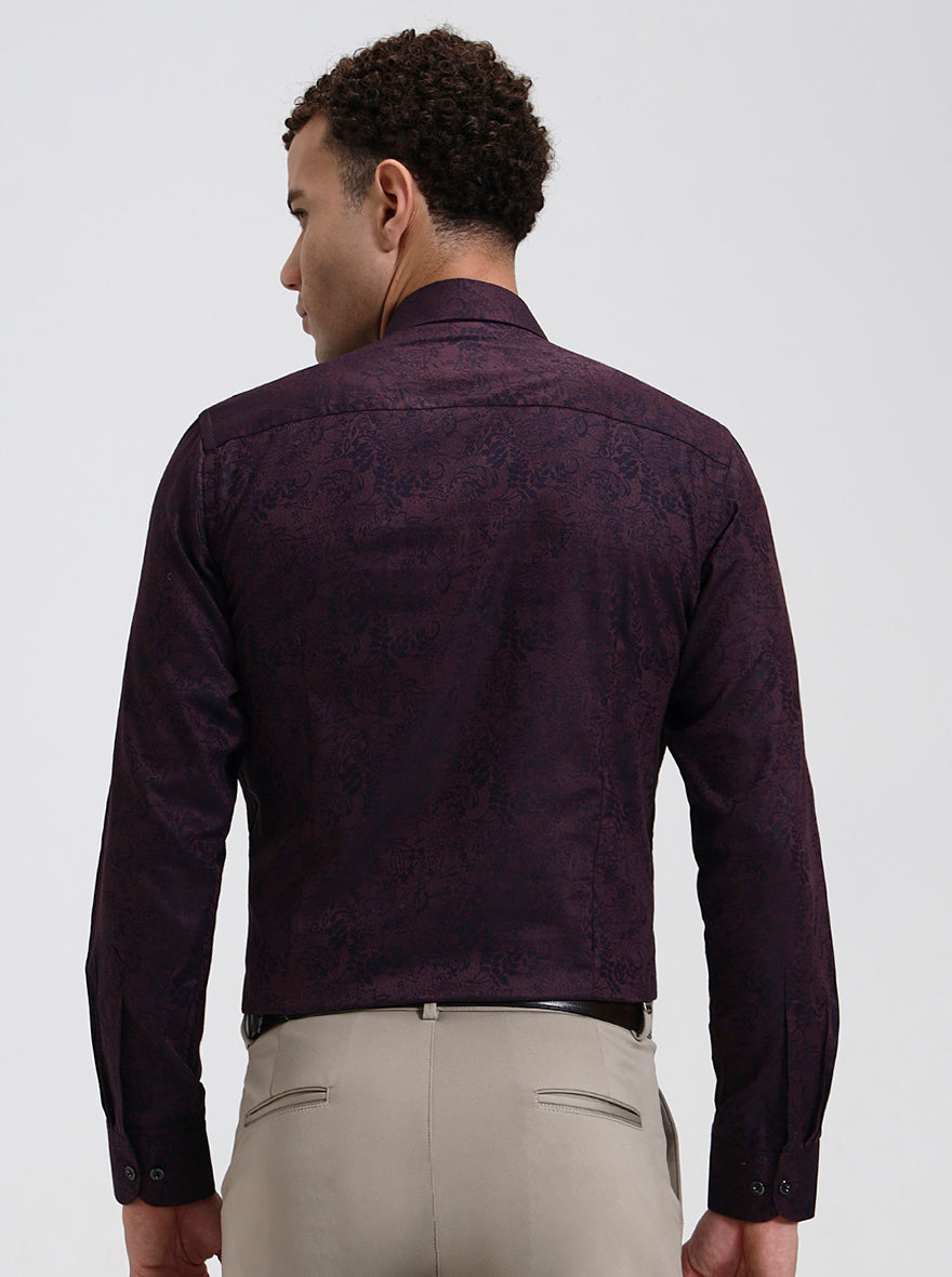 Wine Printed Slim Fit Party Wear Shirt | Wyre