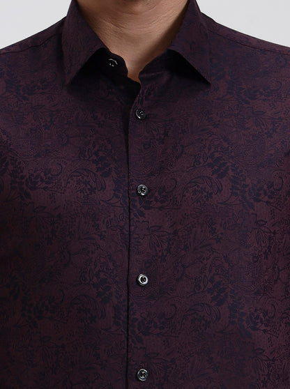 Wine Printed Slim Fit Party Wear Shirt | Wyre