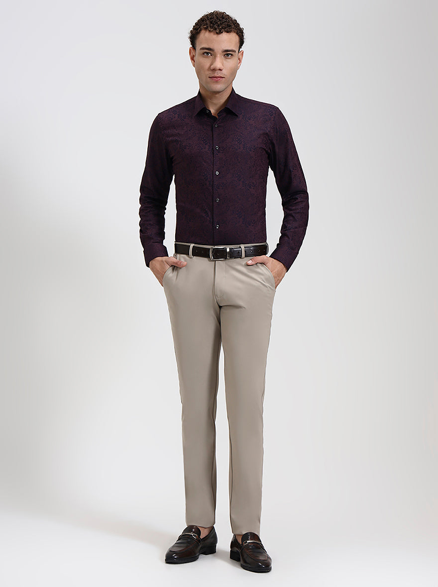 Wine Printed Slim Fit Party Wear Shirt | Wyre