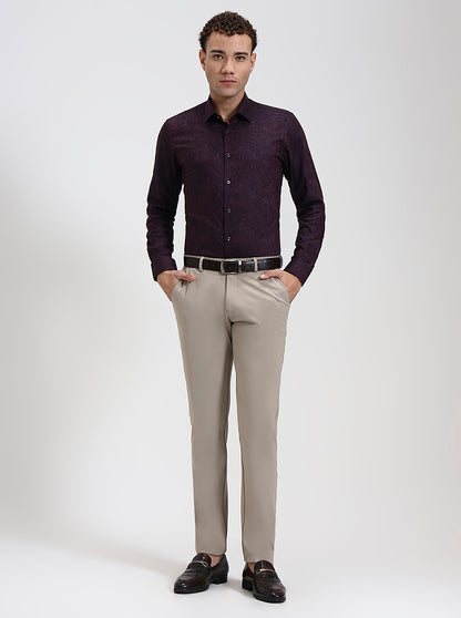Wine Printed Slim Fit Party Wear Shirt | Wyre